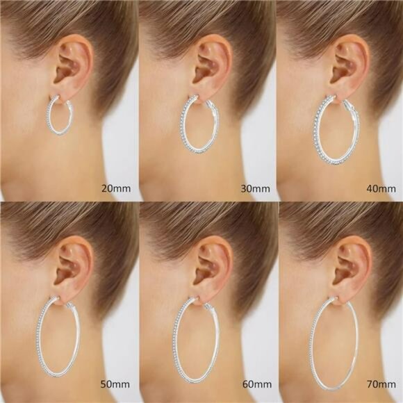 Sterling Silver Rhinestone Hoop Earrings Large Sparkly Cubic Zirconia Hoops Wome - Picture 2 of 7